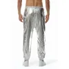 Brilhante ouro metálico jogger sweatpants para homens hip hop casual bolso carga calças disco dança festa festival baile streetwear 240122