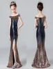 Modest Ombra Girls Pageant Dresses Navy blue to Rose Gold Off Shoulder Mermaid Slits Junior Bridesmaid Party Flower Girls Dress7064006
