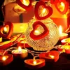 Cordas 40 LED Madeira Amor Coração String Luzes de Fadas Vermelho Branco Luz Interior Festa de Casamento Guirlanda Decoração de Lâmpada de Dia dos Namorados