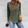 Autumn And Winter Womens Fashion Button Irregular Long Sleeve Tshirt Casual Round Neck Orange Patchwork Versatile Top 240130