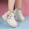 Stiefel Mädchen Kurze Seite Zipper Blumen Nette Kinder Mode Casual Schuhe Elegante Vielseitig Spitze Koreanischen Stil Kinder Schuh