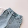 Automne et hiver filles jeans vêtements taille haute cloche-bas couleur unie chaud jean vêtements pour enfants 2-6T 240118