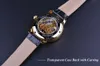 Forsining 3d Design gravure creuse noir boîtier doré en cuir squelette montres mécaniques hommes marque de luxe Heren Horloge 240123