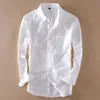 Элегантные мужские белые льняные рубашки с длинным рукавом с отложным воротником, приталенные, свободные, мягкая дышащая одежда, хлопковые льняные рубашки M-XXXL 240124