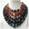 Chaînes Malachite ronde Onyx perles collier pour femmes et hommes bijoux à la mode multicolore cornaline tour de charme 21.5"