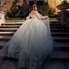 Jasnozielona z narzędzia do balowej suknia quinceanera sukienka luksusowa brokat aplikacja koronkowa 3dflower tull corset 15 vestidos de xv anos