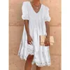 Freizeitkleider Damen Spitze Weißes Kleid Kurze Ärmel Plus-Size Für Frauen Einfarbig Vintage Elegante Streetwear Y2K