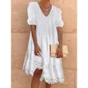 Abiti casual Abito bianco in pizzo da donna maniche corte taglie forti per donna tinta unita Vintage elegante streetwear Y2K