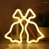 Night Lights Christmas Neon Light Hanging Tree Decoration Bells Elk Snowflake Sign Gift For Children USB Battery Powered