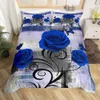 Rose Duvet Cover Set From Blue Flame PrintValentines Day Comforter Floral Bedding SetPillowcase 240131