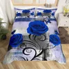 Zestaw pokrywy kołdry różowej z Blue Flame PrintValentines Day Comberter Floral Bedding Setpillowcase 240131