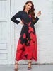 2023 Plus Size Abito da donna Autunno Inverno Stampato floreale Maxi abiti Casual Scollo a V Manica intera Boho Beach Party Lungo 240202