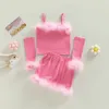 Наборы одежды Focusnorm 1-6y Fashion Little Girls Одежда 3PCS меховой ремешок рукавиц жилетки Mini Skirts набор прочев