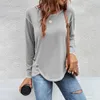 Autumn And Winter Womens Fashion Button Irregular Long Sleeve Tshirt Casual Round Neck Orange Patchwork Versatile Top 240130