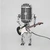 Microfone do vintage robô lâmpada jogar guitarra mesa led luz miniaturas artesanato iluminação escritório decoração para casa 240124