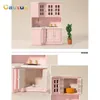 1 12 Dollhouse 미니어처 목재 가구 분홍색 부엌 카운터 인형 집 액세서리 어린이 장난감 선물 240123