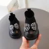 High Top Baby Girl Kintted Sock Shoes Houndstooth Buttefly-nó Criança Botas para Crianças Meninas Elegantes Nascidos Sapatos de Outono G09273 240131