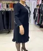 Grande taille noir ample volants Midi Dres manches longues printemps été Vintage tenue décontractée 2024 vêtements 20 240202