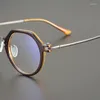 Solglasögon ramar retro handgjorda japanska polygon ovala rena titanglasögon ram ultralätt tallrik manlig sköldpadda full