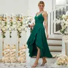 Vestidos verdes de dama de honra assimétricos Spaghetti Strap Tiere Casamento Convidado Vestido de Festa Formal com baixa prega alta