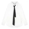 Women's Blouses Turn-down Collar White Chiffon Shirt Women With Tie Office Lady LooseLong Sleeve Blouse Casual Elegant Tops Buttons Shirts