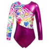 Scene Wear Kids Girls Gymnatics Figur Skating Dance Costume Round Neck Long Sleeves Print Gymnastics Yoga Ballet Leotard Jumpsuit