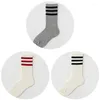 Women Socks 3 Pairs Pure Cotton For High Quality Soft Breathable Striped Solid Color Korea Fashion Tube Sock Spring&Summer