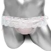 Sous-vêtements dentelle-travail Sexy Lingerie culotte pour Sissy hommes slips sous-vêtements mode Plaid Bowknot Bikini Super taille basse