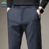 Herenbroek Herfst Winter Goede stretch Gladde broek Mannen Dikke zakelijke elastische taille Koreaanse Klassiek Zwart Blauw Merk Casual pak 38