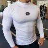 Erkek uzun kollu tshirt yüksek yaka hızlı kurutma üst spor fitness koşu eğitim kıyafetleri erkek tayt tişört 240130