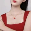 Real 18K Gold Red Agate Pendant Necklace Luxury Cherry Design Guine Pure AU750 Chain for Women Fine Jewelry Birthday Present 240125