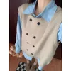 Women's Blouses Women Two-piece Korean Style Niche Design Layered Sweater Autumn Vest Versatile Loose Casual Shirt Fashion Age Reduction