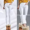 Casual Candy Color Plus Velvet Thick Pencil Pants High Waist Warm Slim Stretch Winter Fleeve Ol Leggings Trousers 240201