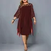 Elegante pizzo maglia plus size dresse sexy scava fuori abito oversize allentato casual abiti de fiesta midi abiti femme 240202