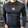 Erkek uzun kollu tshirt yüksek yaka hızlı kurutma üst spor fitness koşu eğitim kıyafetleri erkek tayt tişört 240130