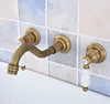 Bathroom Sink Faucets Dual Ceramic Handles Wall Mounted Antique Brass 8" Widespread 2 Handle 3 Hole Tub Faucet Mixer Tap Lsf529