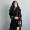 Ethnic Clothing 2024 Ramadan Islam Abaya Kaftan Black Embroidered Leaf Pattern Robe Femme Musulmanefor Europe And Dubai America