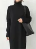 Wool Winter Womens Dress Fall Sweater Women Dress Långärmning stickade klänningar maxi vintage överdimensionerade klänningar som stickar Turtleneck 240124