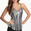 Women's Tanks Women Top Low-cut V Neck Spaghetti Strap Shiny Sequin Backless Sleeveless Loose Tank Camisole Dance Club Party