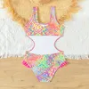 Damskie stroje kąpielowe jasne i kolorowe dziewczyny z kokardą jednoczęściowy kostium kąpielowy Teen Summer Beach Wear Swimming