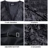 HiTie Black Men Silk Vest Paisley Jacquard Necktie Hankerchief Cufflinks Sets Male Sleeveless VNeck Waistcoat Business Formal 240125