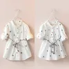 Robes de fille 2024 Printemps automne 3 4 5 6 8 10 ans Enfants Coton Print Baby Kids Girls Girls Long Short Manche Robe blanche avec ceinture