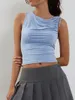 Damen-Tanktops, modische Damen-Tanktops, einfarbig, ärmellos, asymmetrischer Ausschnitt, gerüschtes, bauchfreies, schmal geschnittenes Sommerhemd S M L