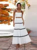 Wave Stripe Holiday Strap Dress Set Spring Crop Top Elegant Sleeveless 2 Pcs Matching Sets Long Skirt Aline Beach Suit 240124
