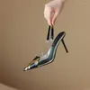 Sandalet 2024 Şeffaf Yılan Deri Desen Baotou Kadın İnce Topuk Sollu Sığ Ağız Yüksek Ayakkabı Renkli