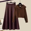 Grande conjunto feminino outono e inverno moda coreana camisola de malha fina meia saia duas peças 240202