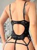 Bras ustawiają Yimunancy Sheer Lace Lingerie Set Kobiety 3-częściowy czarny łuk krótka bielizna