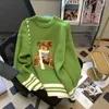 Kobiety swetry 2024 Winter Women O-Neck Cartoon Bear Sweater Patchwor Harajuku Korean Style Ogółemi długie rękawie Pullover Sweeters Feamle