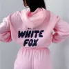 Białe z kapturem Fox Sets Zestaw odzieży Kobiety wiosna jesień zima Nowa modna sportowa sportowa QA z kapturem z kapturem z kapturem