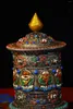 Decorative Figurines 8"Tibetan Temple Collection Old Bronze Mosaic Gem Auspicious Eight Treasures Prayer Wheel Buddha Whee Scriptures Amulet